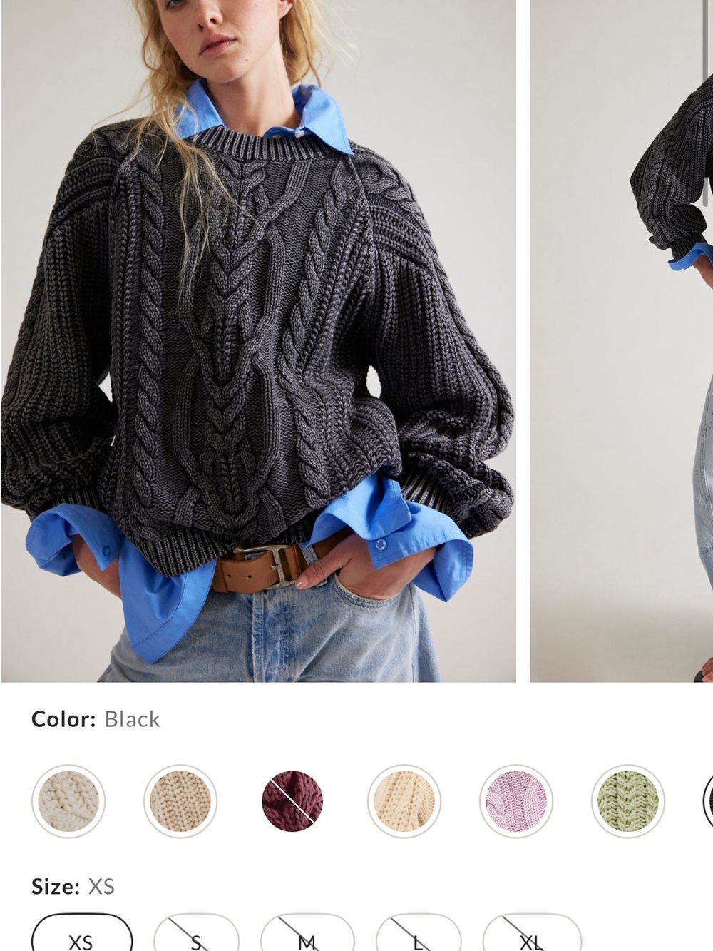 Free People Cable Knit Crew Sweater in Black